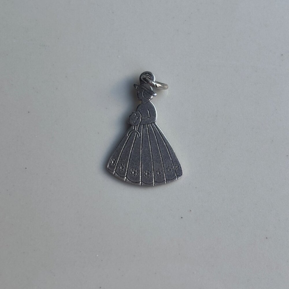 Vintage Woman in Dress and Flowers Charm 925 Sterling Silver Marked Sterling